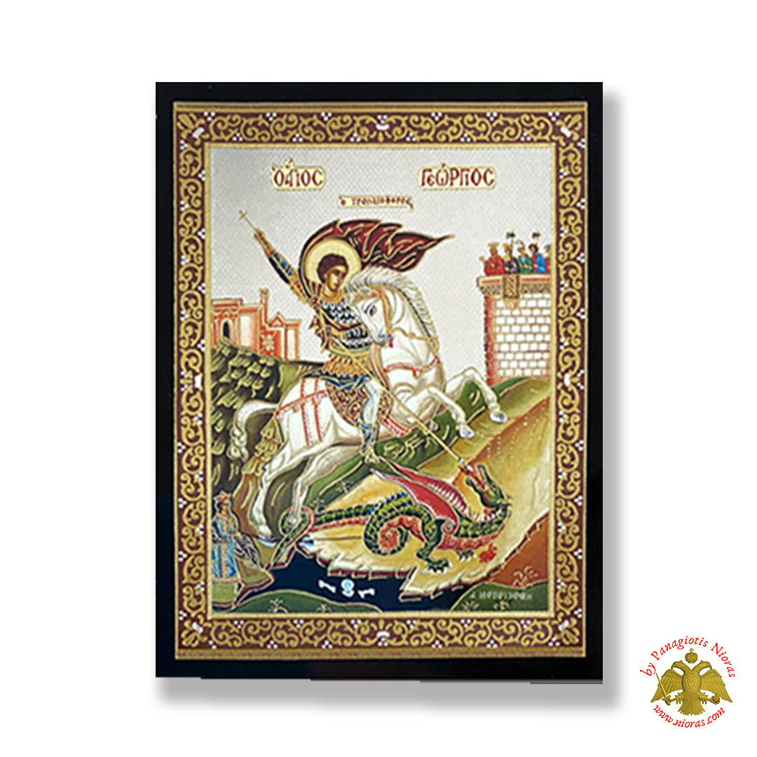 Orthodox Saint George Silver Printed Wooden Icon